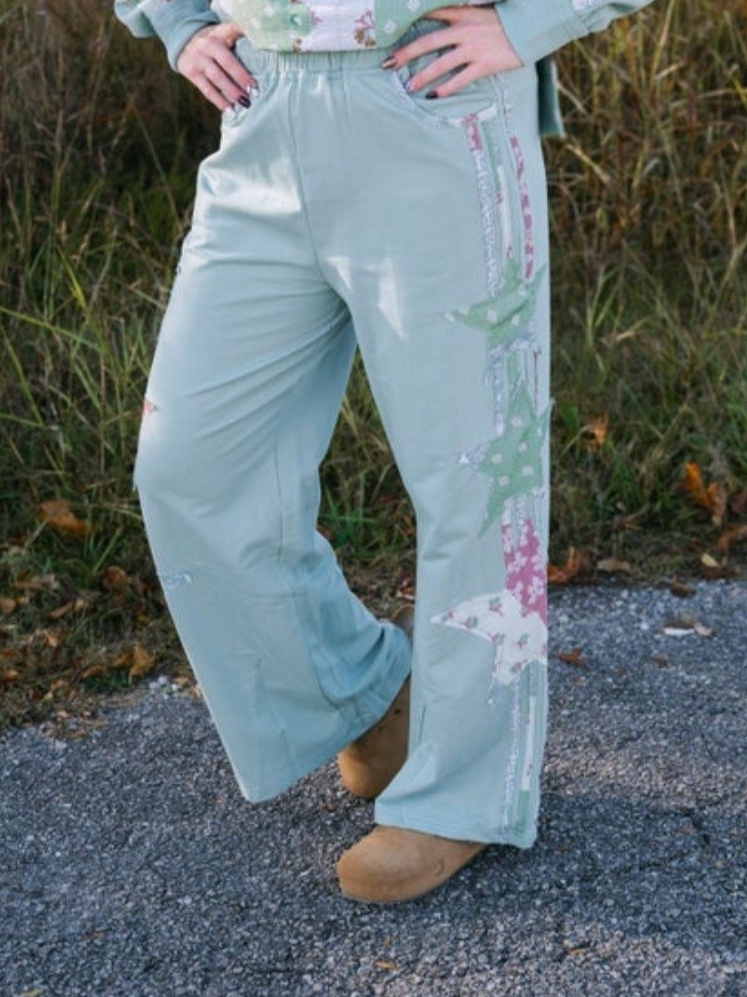 Sweet Quilted Pants-Mint Green Star Accents Size (16)